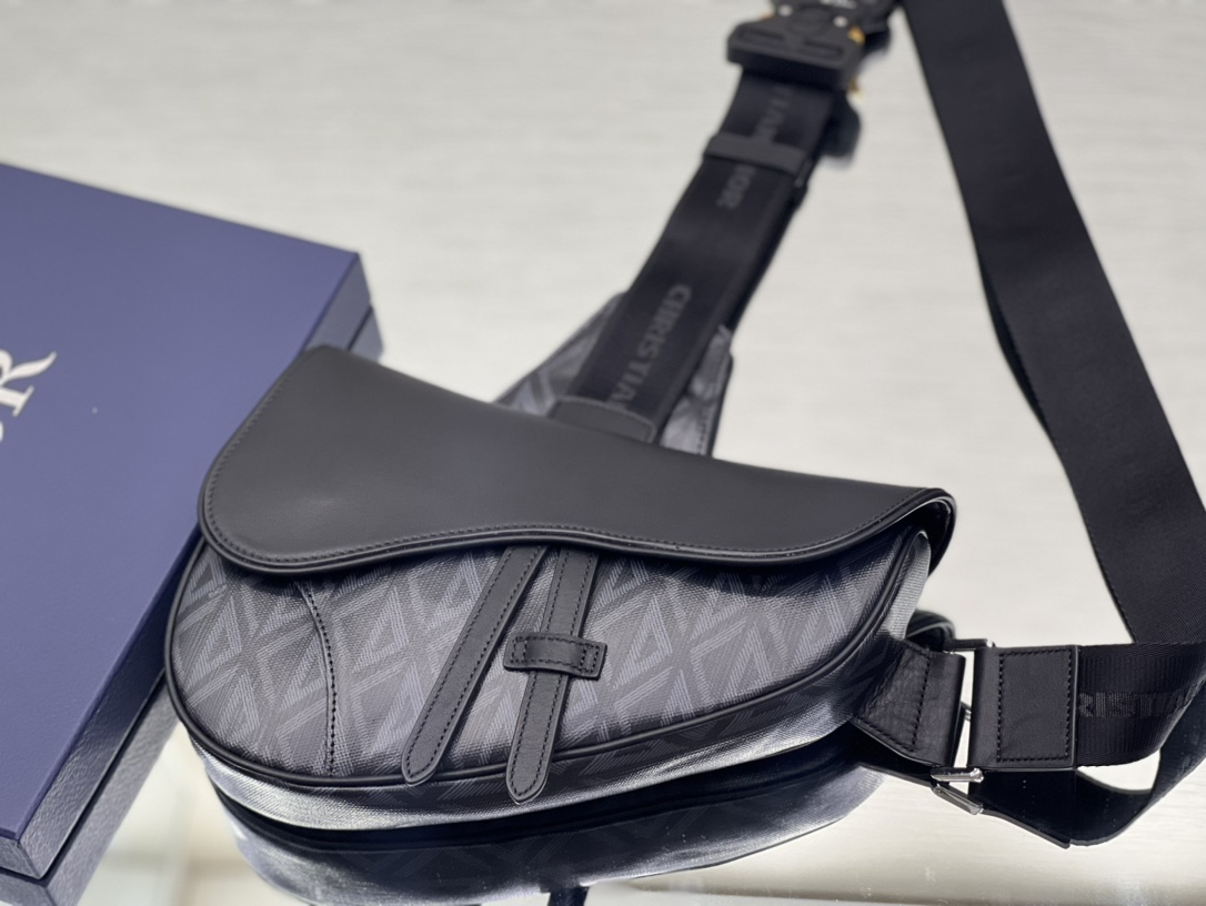 Dior Shoulder Bags SADDLE BAG Black CD Diamond Canvas and Smooth Calfskin 1ADPO093CDP_H43E with Original Box