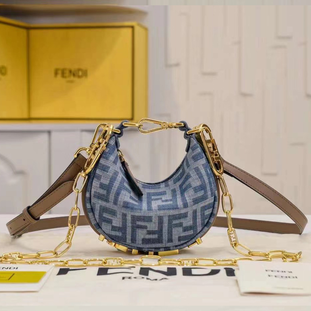 Fendi graphy Small Light blue FF denim fabric bag