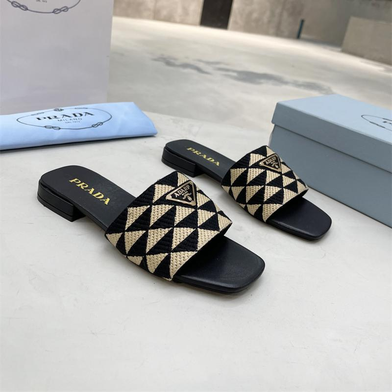 Prada Fabric Flat Bottom Slide Sandal
