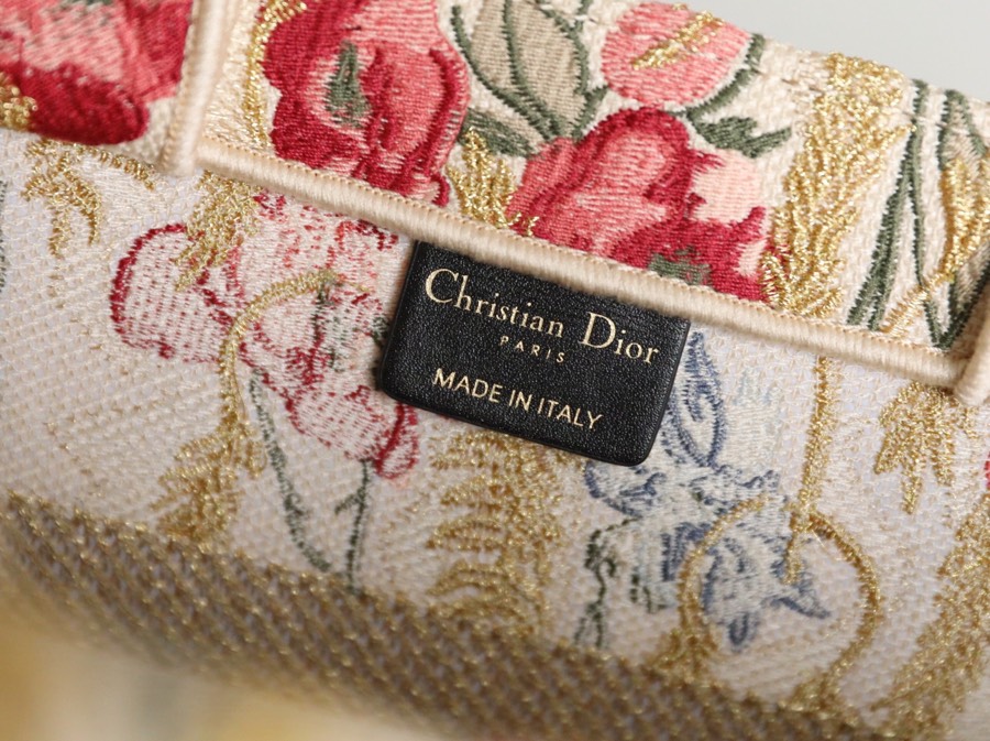 Dior  Book Tote Natural Multicolor Raffia Embroidered With Dior Petites Fleurs