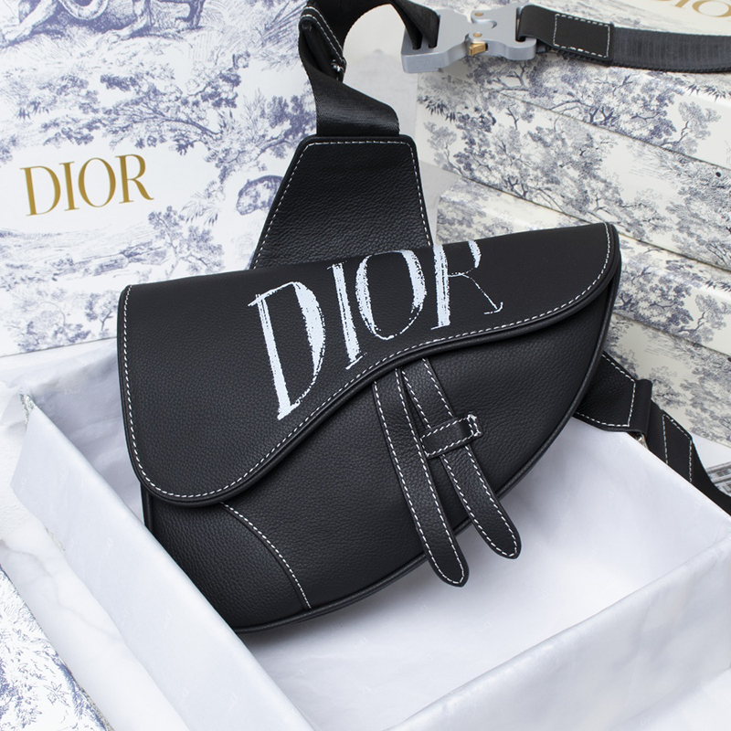 Dior Saddle Bag Black Grained Calfskin With Dior And Shawn Signature 1ADPO093YZS_H10E