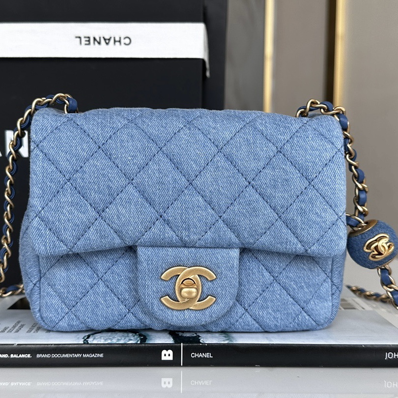 Chanel Classic Flag Bag Quilted Denim 20CM