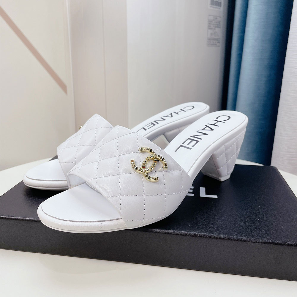 Chanel Sheep-leather Fashion High-heeled Slippers Slide Sandal