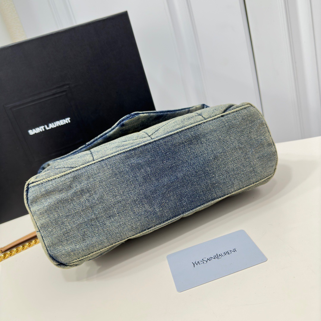 SAINT LAURENT YSL Loulou Puffer Denim Leather Bag