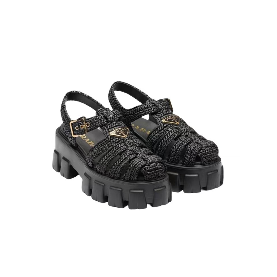 Prada Monolith Fabric Knit Buckle Slide  Sandal