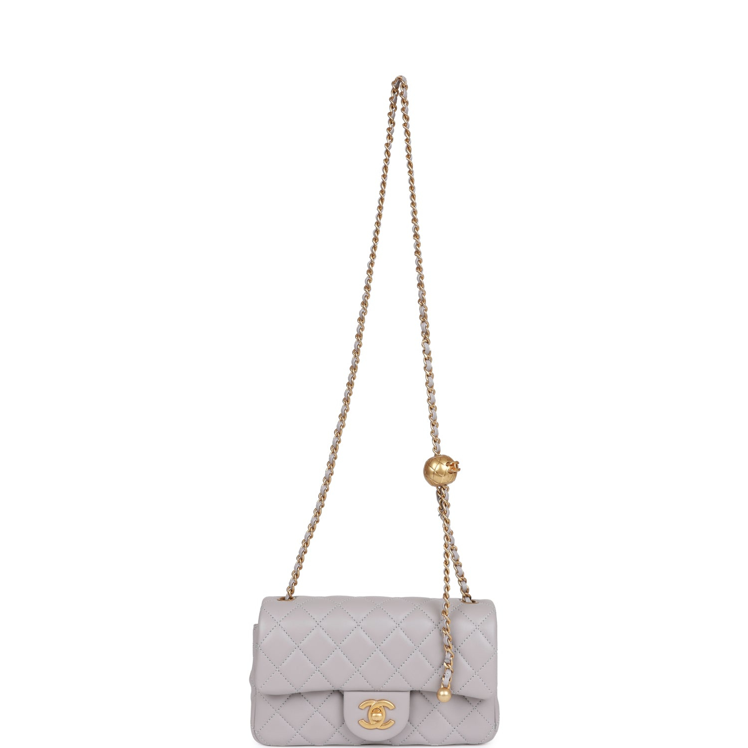 Chanel Classic Flag Bag Pearl Crush Mini Rectangular Flap Bag Light Grey   Antique Gold Hardware