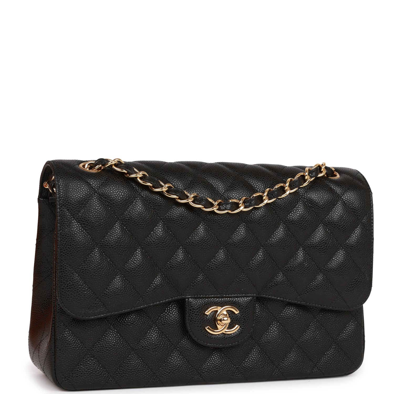 CHANEL Caviar Quilted Jumbo Double Flap Black 30CM