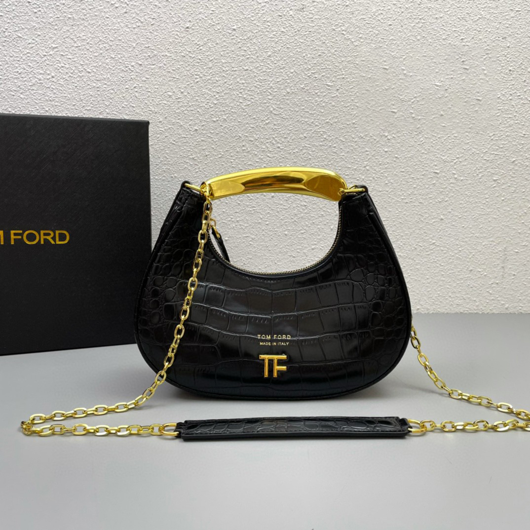 TOM FORD Shiny Stamped Crocodile Leather Bianca Mini HOBO Bag