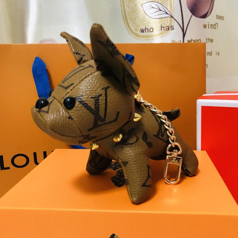 Old Flower French Bulldog Keychain Pendant