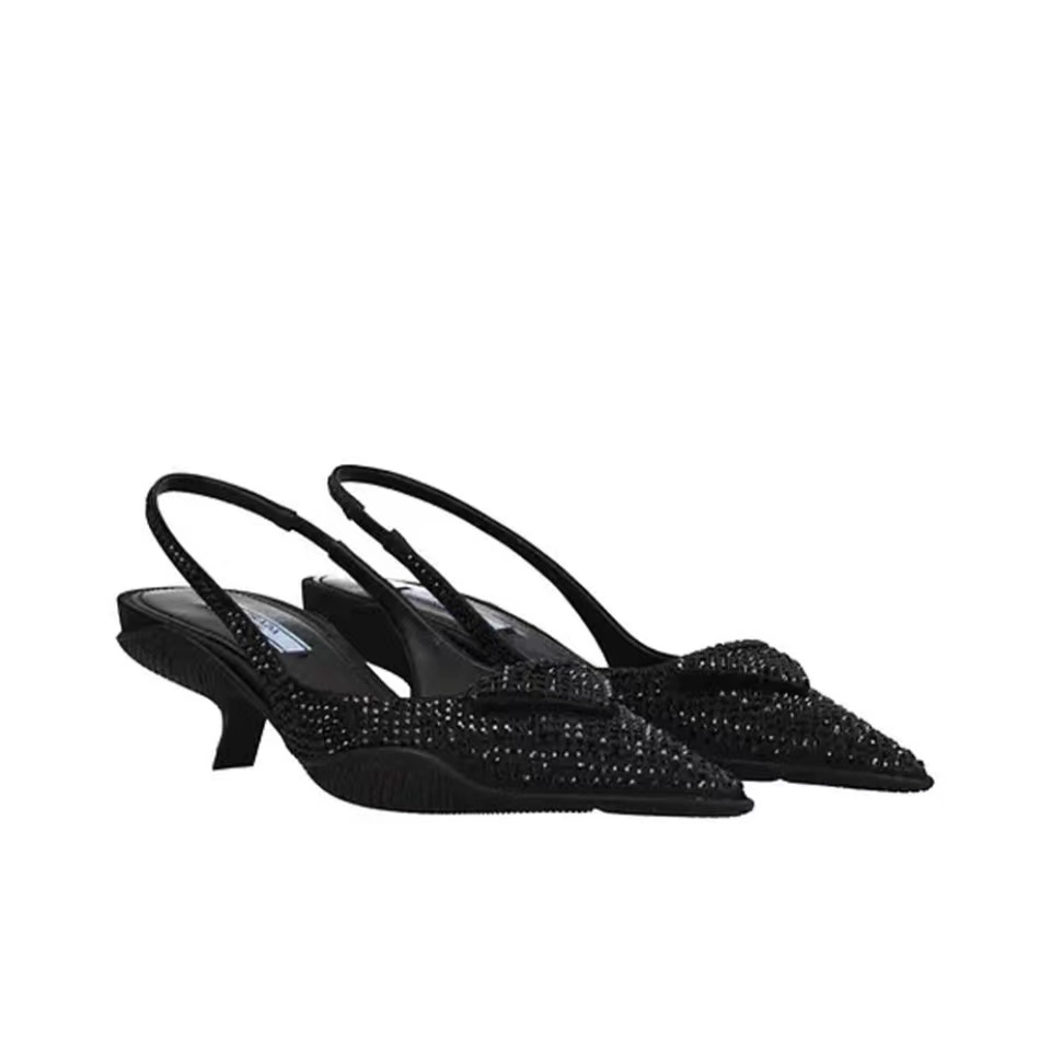 Prada  Fabric Pointy Stilettos 3CM Sandals Slide