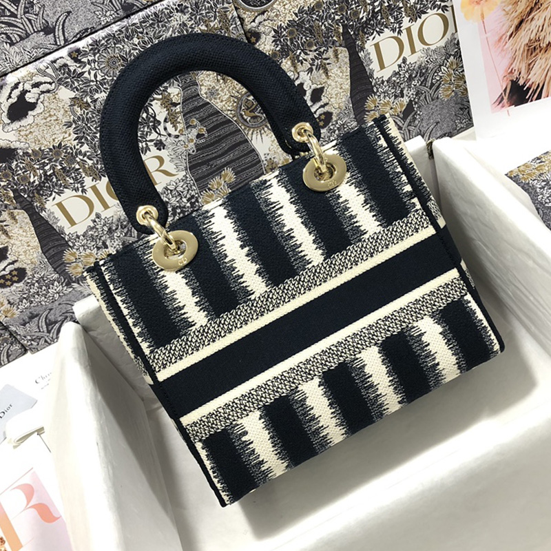 Dior The LADY D-LITE Bag Blue D-Stripes Embroidery M0565ORFQ_M928