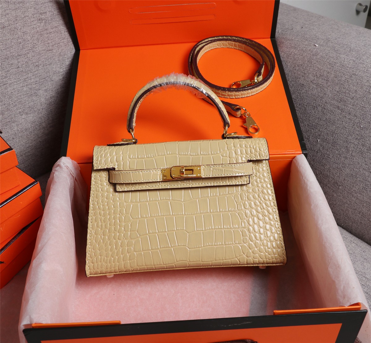 Hermes Kelly Gold Buckle Bag-Crocodile