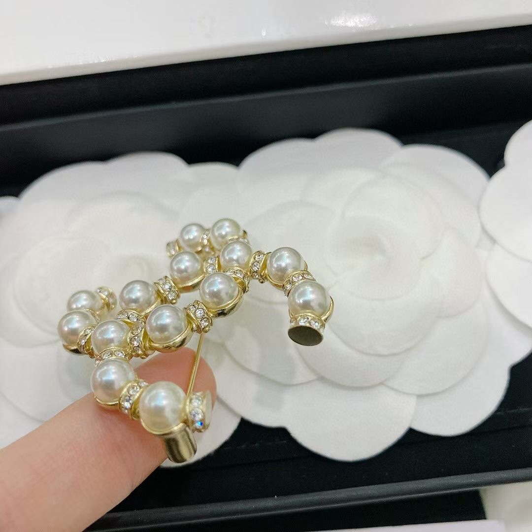 Chanel Double C Pearl Brooch