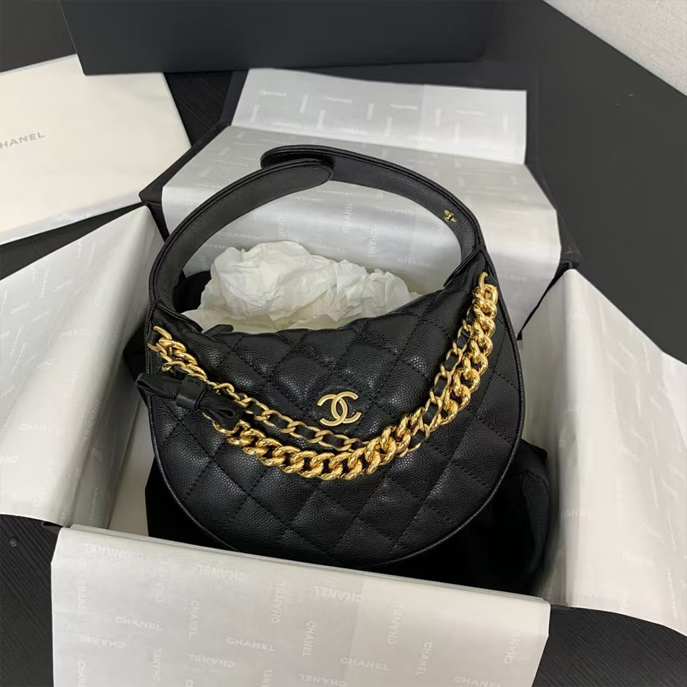 Chanel Calfskin Pouch on Gold Chain