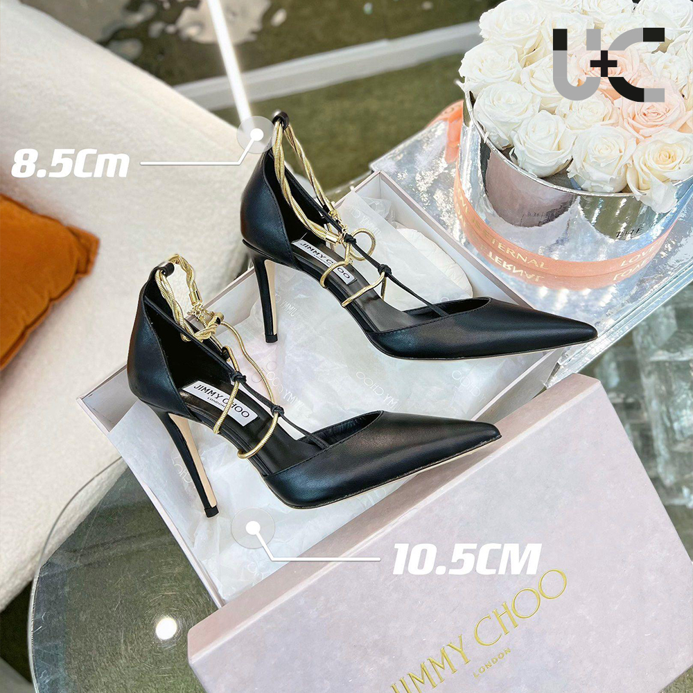 Jimmy Choo Sheepskin Spaghetti Strap Chain  Heels