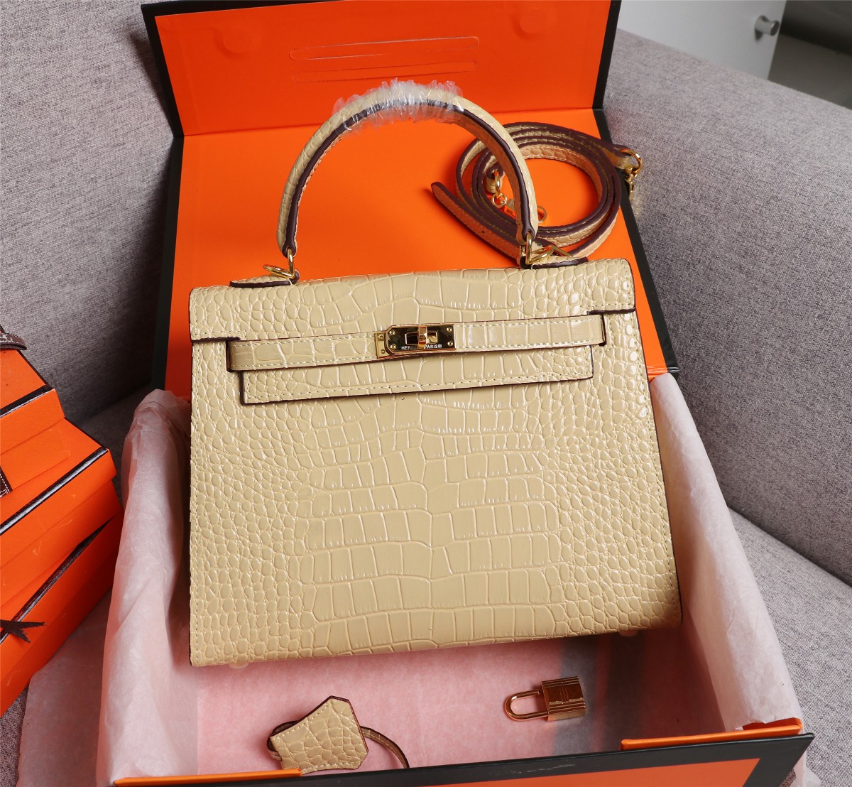 Hermes Kelly Gold Buckle Bag-Crocodile