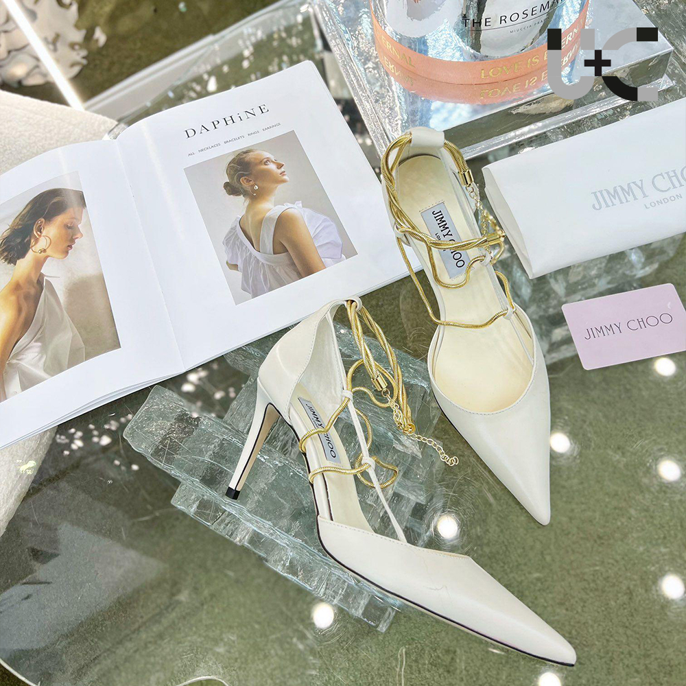 Jimmy Choo Sheepskin Spaghetti Strap Chain  Heels