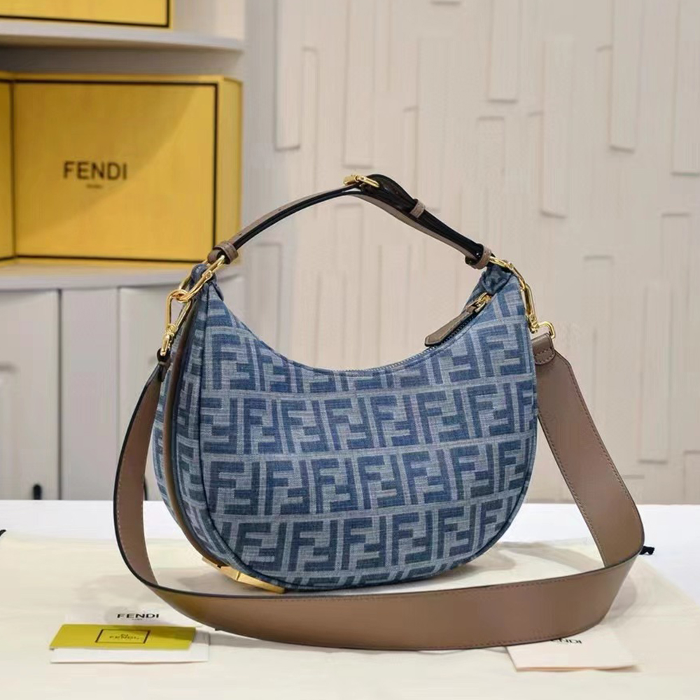Fendi graphy Small Light blue FF denim fabric bag