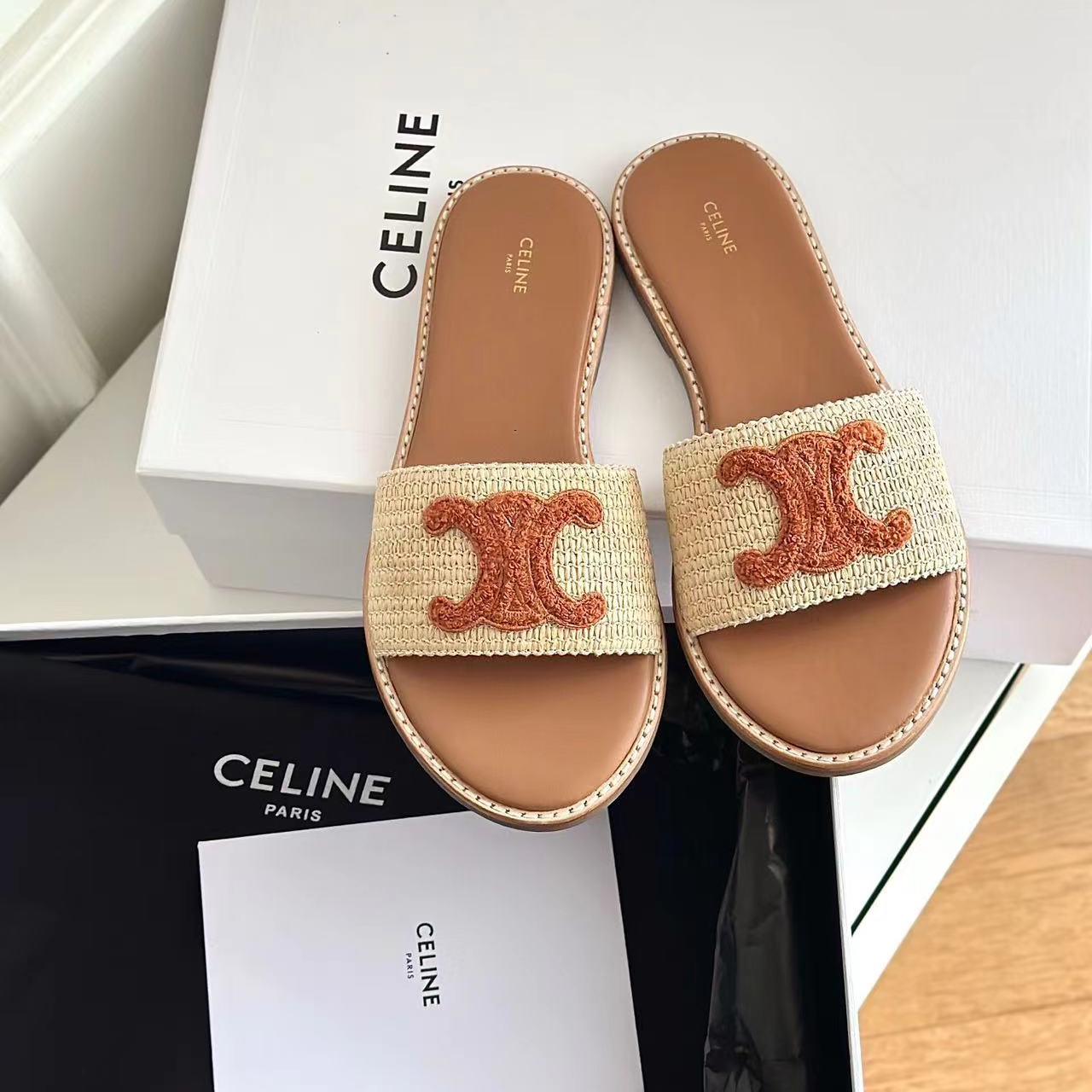 CELINE Women's Mule Sandals - Flat Sandals with Signature Logo