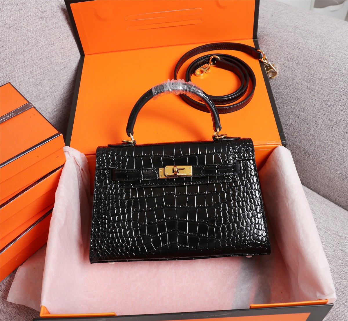 Hermes Kelly Gold Buckle Bag-Crocodile