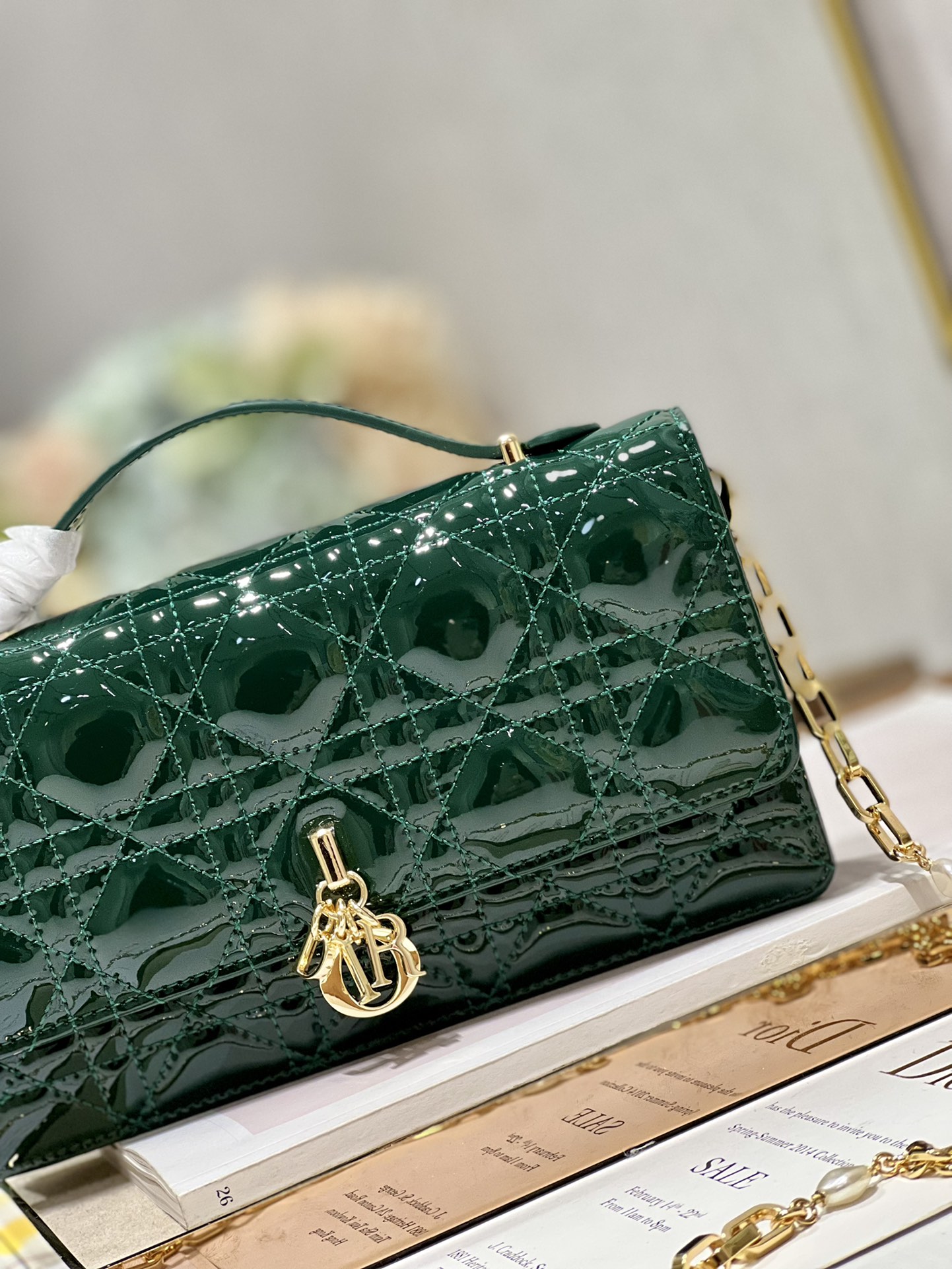 Dior Miss Mini Bag Rose Pine Green Patent Cannage Calfskin