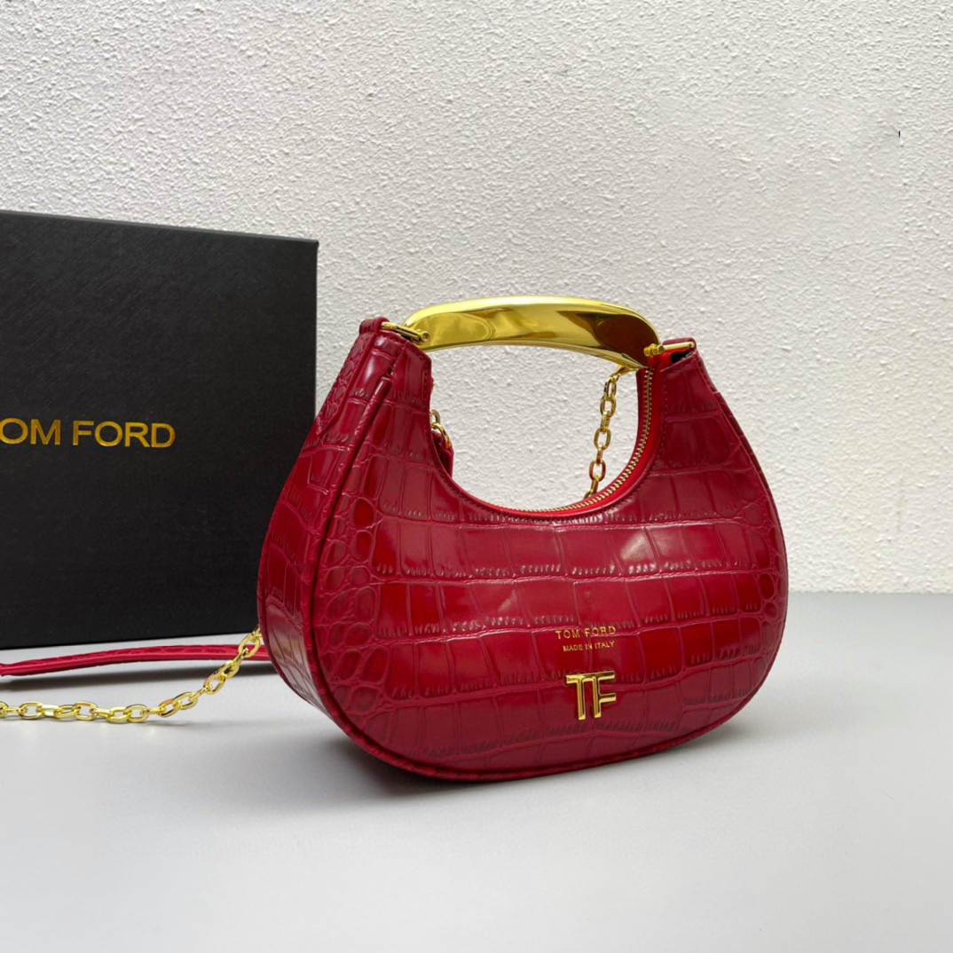 TOM FORD Shiny Stamped Crocodile Leather Bianca Mini HOBO Bag