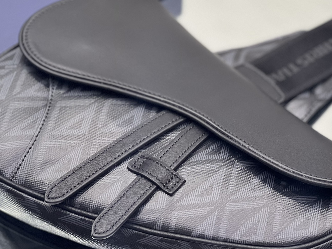 Dior Shoulder Bags SADDLE BAG Black CD Diamond Canvas and Smooth Calfskin 1ADPO093CDP_H43E with Original Box