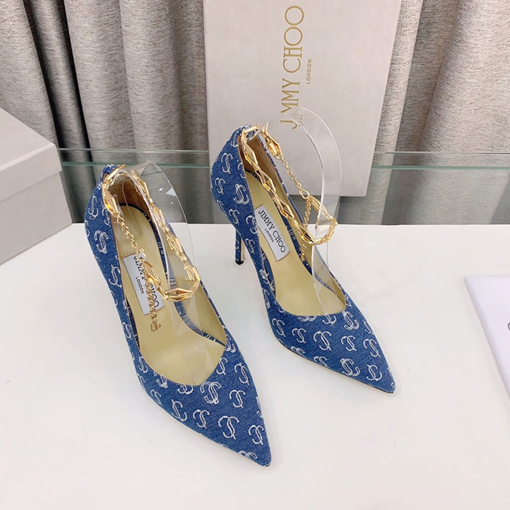 Jimmy Choo Talura Patent Leather Chain 10CM Slim Heel Slide Sandal