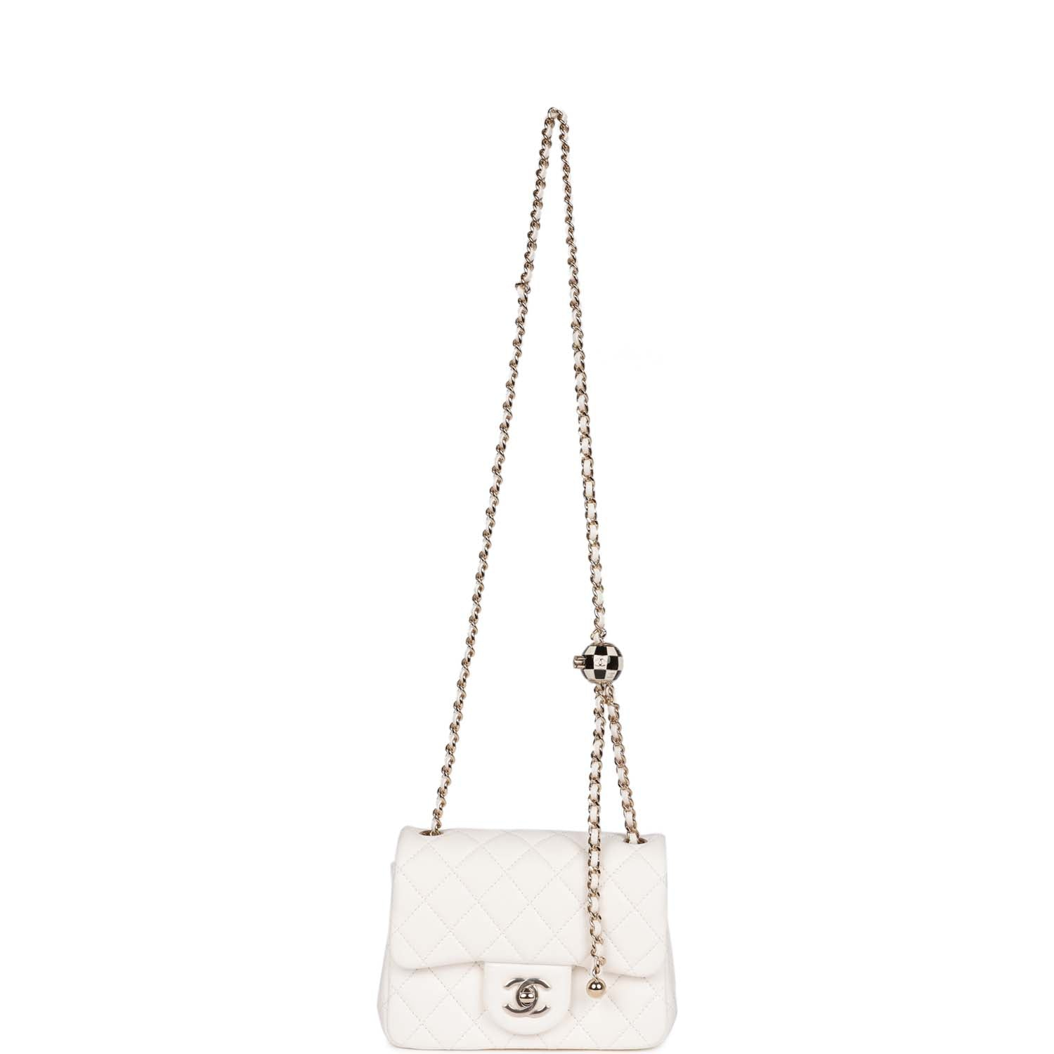 Chanel Classic Flag Bag Pearl Crush Mini Square Flap Bag White   Light Gold Hardware