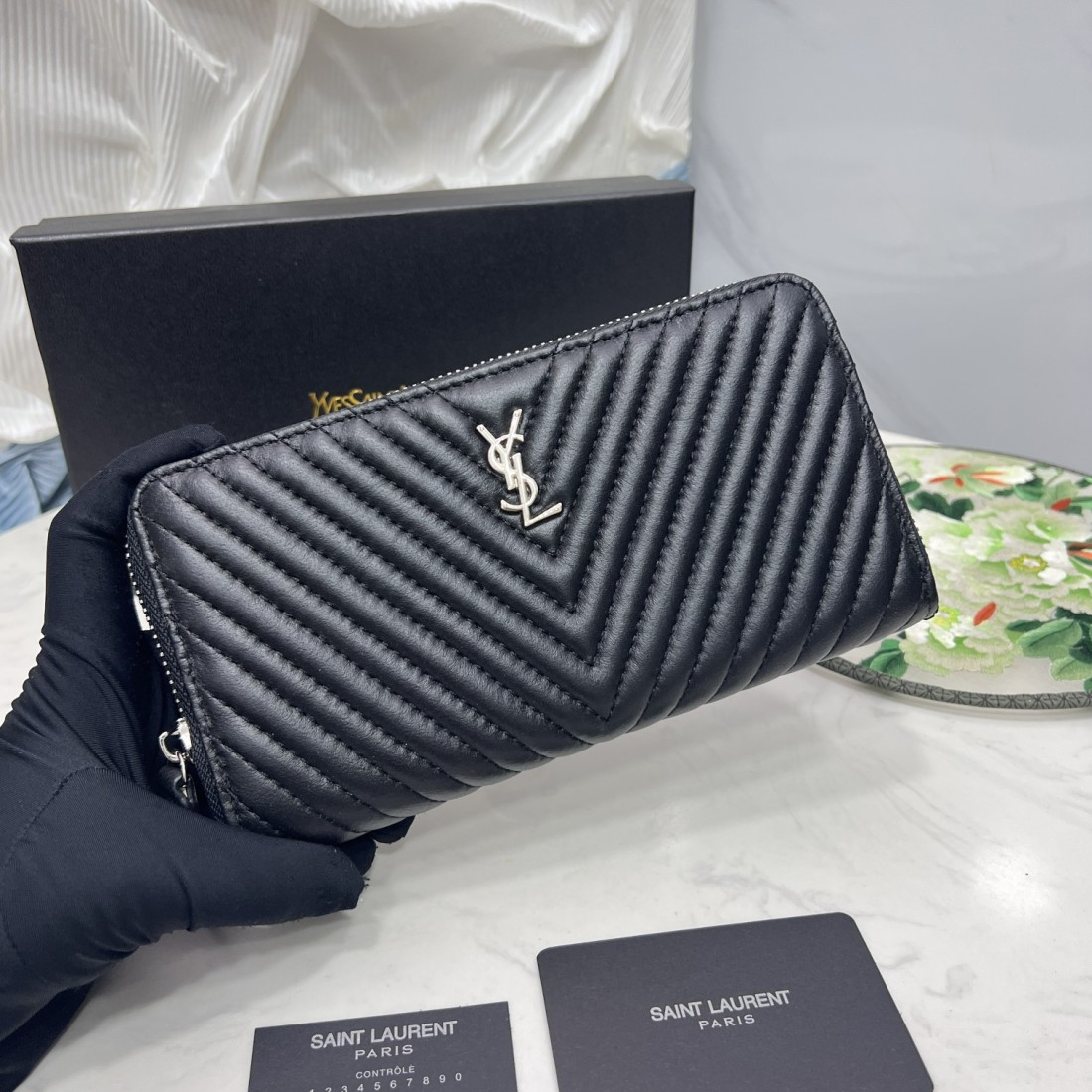 Saint Laurent YSL Caivar  Zipper Long Wallet