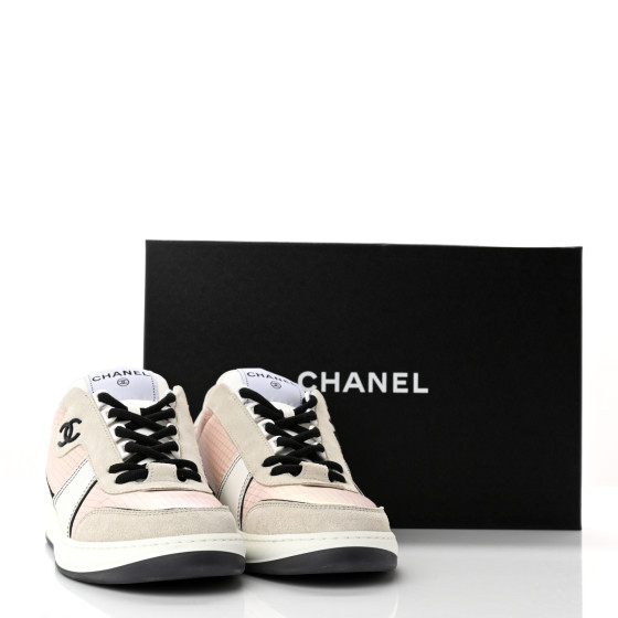 CHANEL Calfskin Suede Crystal Womens CC Sneakers