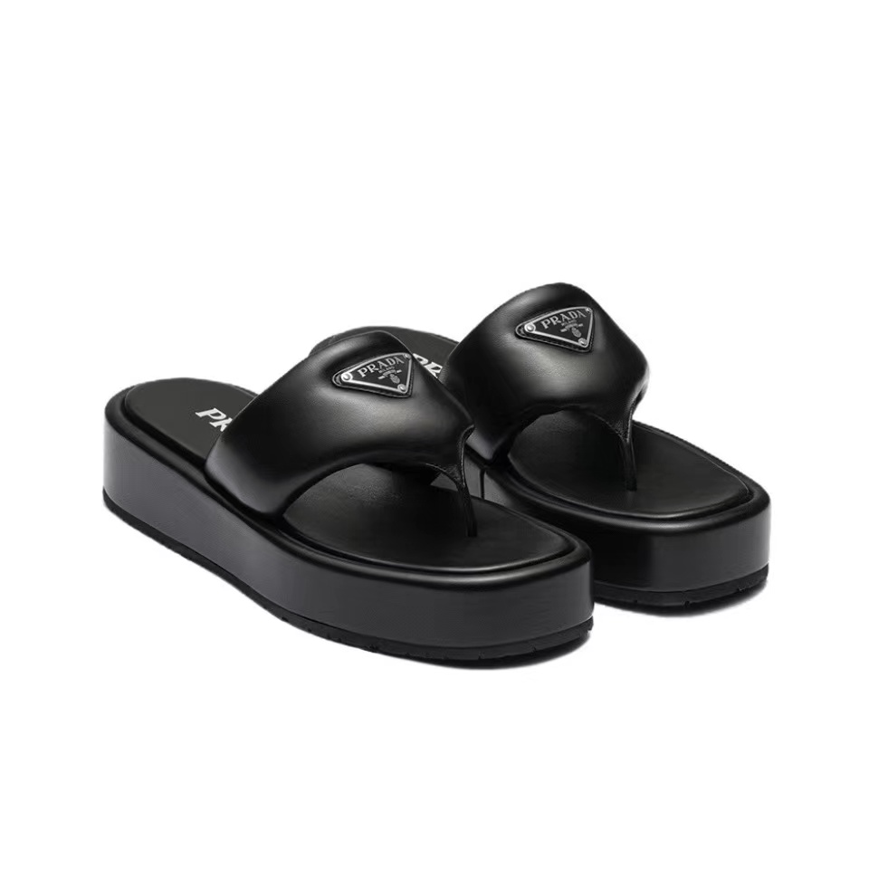 Prada Soft-Soled Leather Flip-Flops Slide Sandal