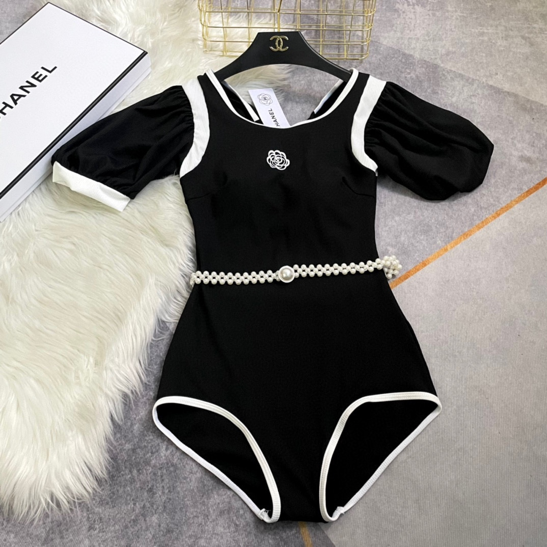 Chanel One-piece Swimsuit With Logo Swimwear