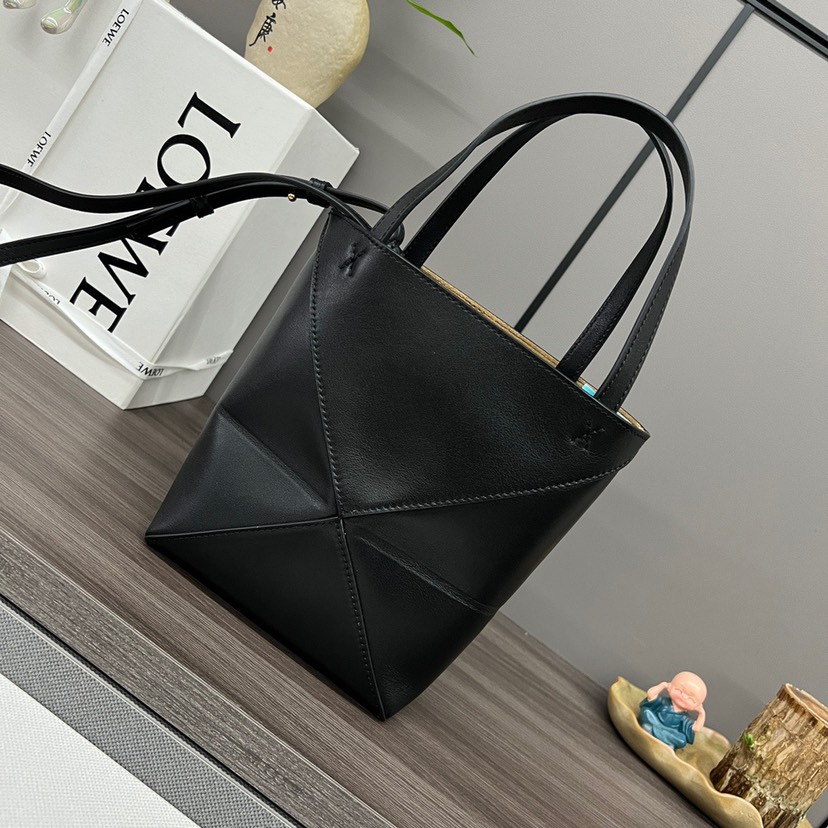 Loewe Puzzle Fold Tote in shiny calfskin Mini Black