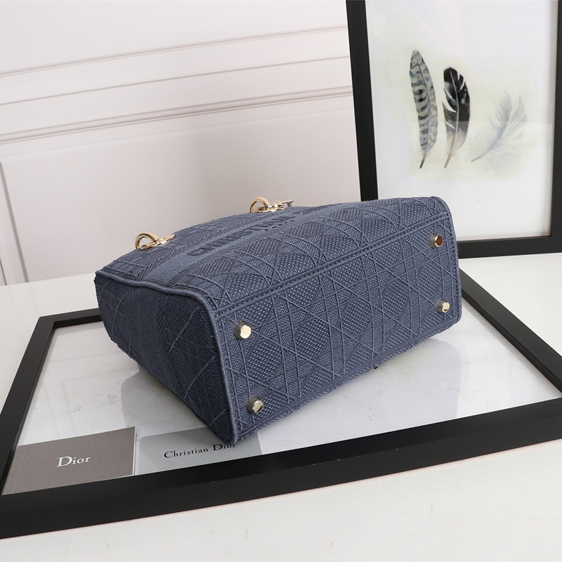 Dior The LADY D-LITE Bag Dark Denim Blue Cannage Embroidery M0565OREY_M61E