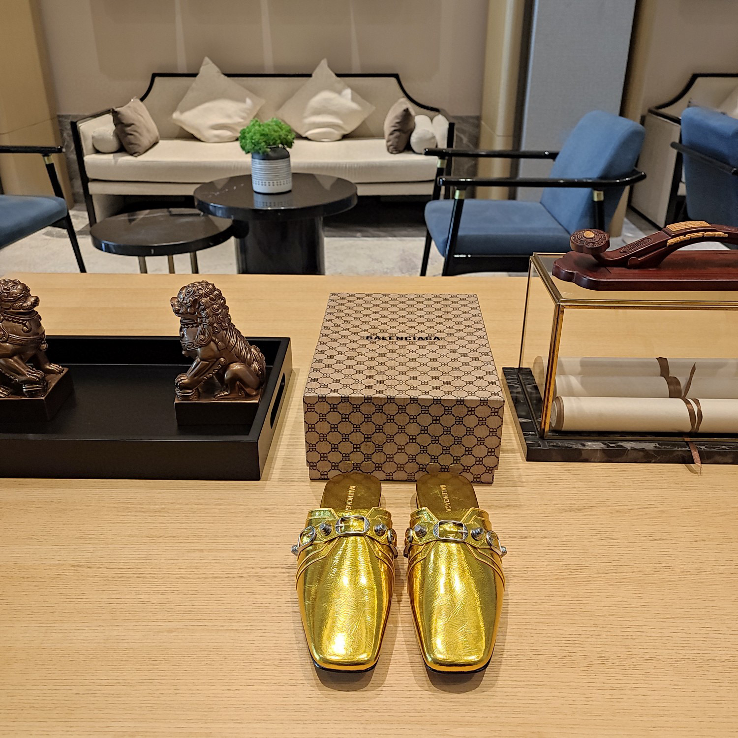 Balenciaga  Cagole  Leather Sandals Slide Sandal