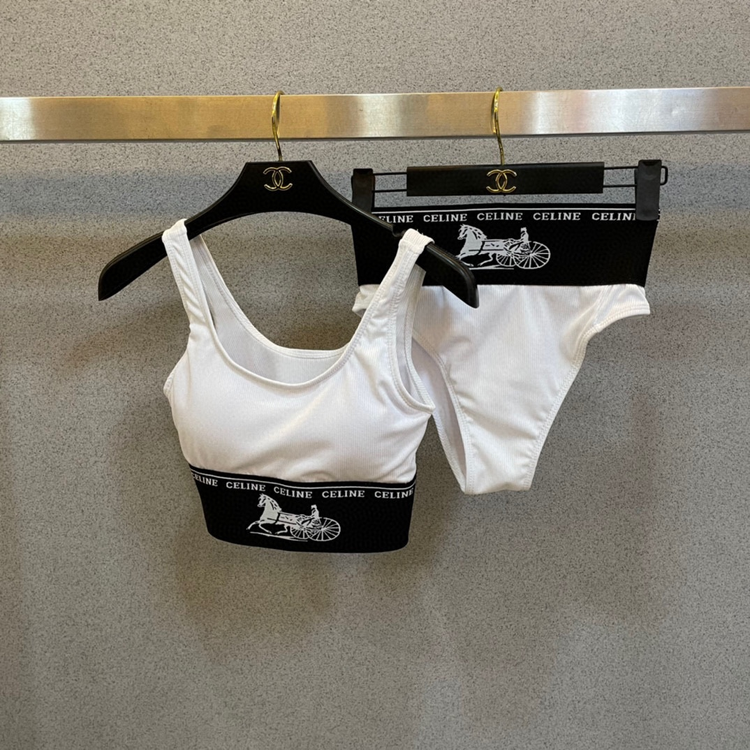 Celine Two-piece Swimsuit With Logo Swimwear