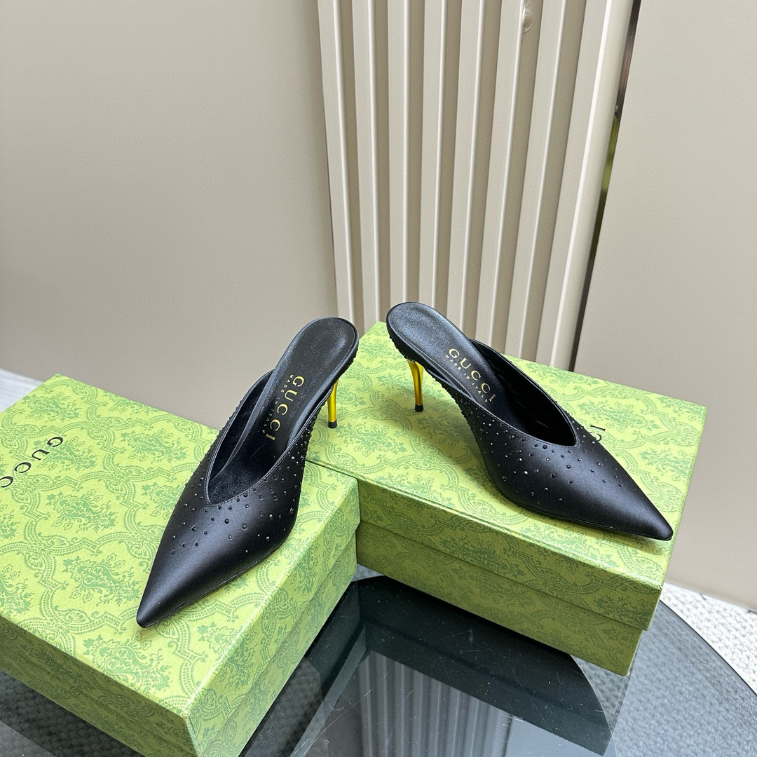 Gucci Pointed Toe High Heel Slippers Slide Sandal