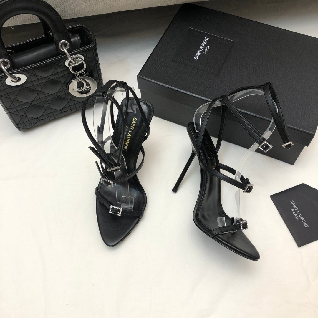 Saint Laurent YSL Strap And Buckle High Heels10.5CM Slide Sandal