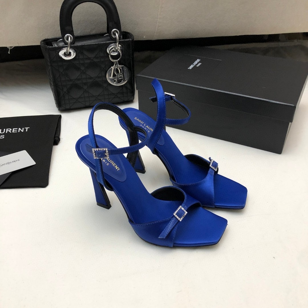 Saint Laurent YSL Silk Buckle Open Toe 10.5cm Slide Sandal