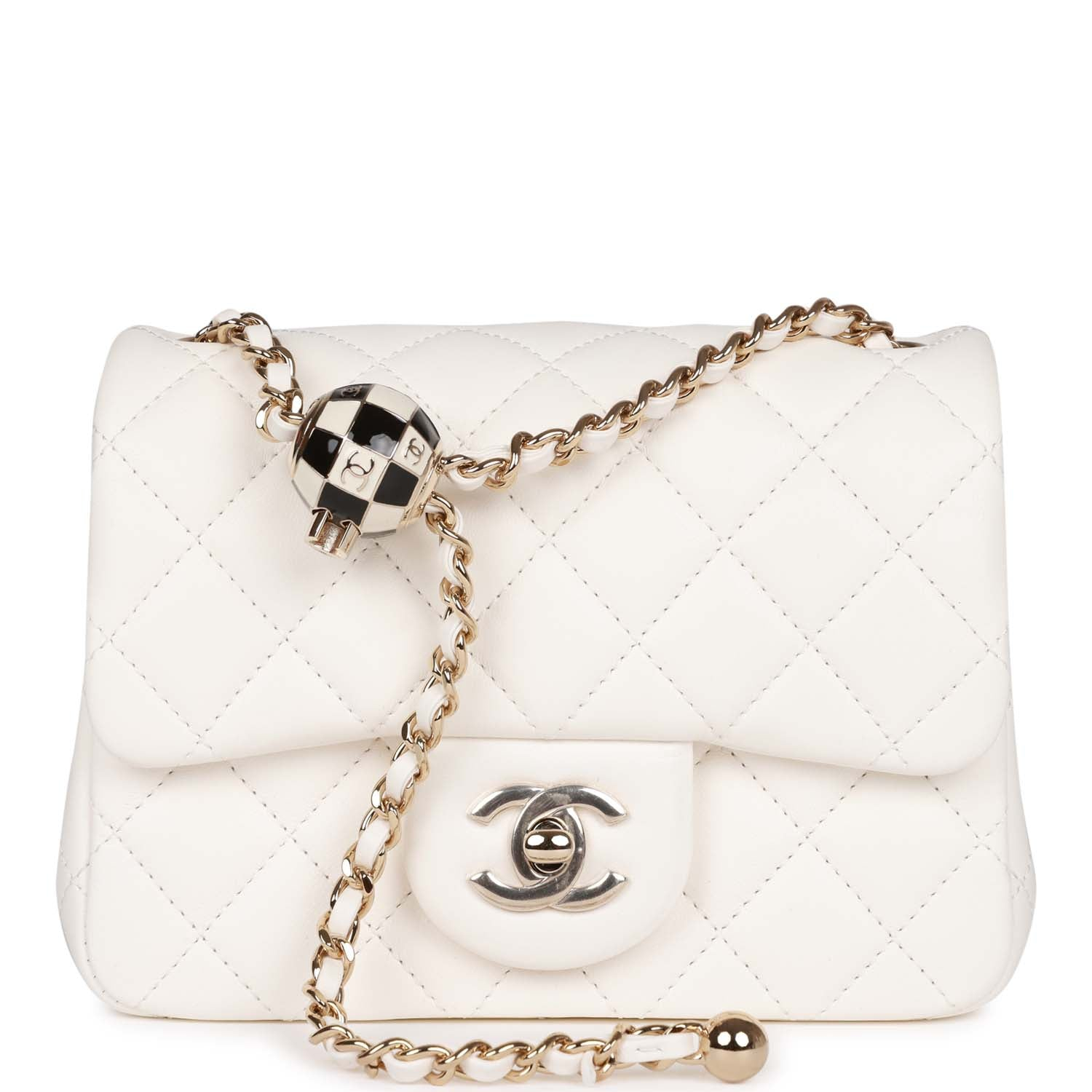Chanel Classic Flag Bag Pearl Crush Mini Square Flap Bag White   Light Gold Hardware