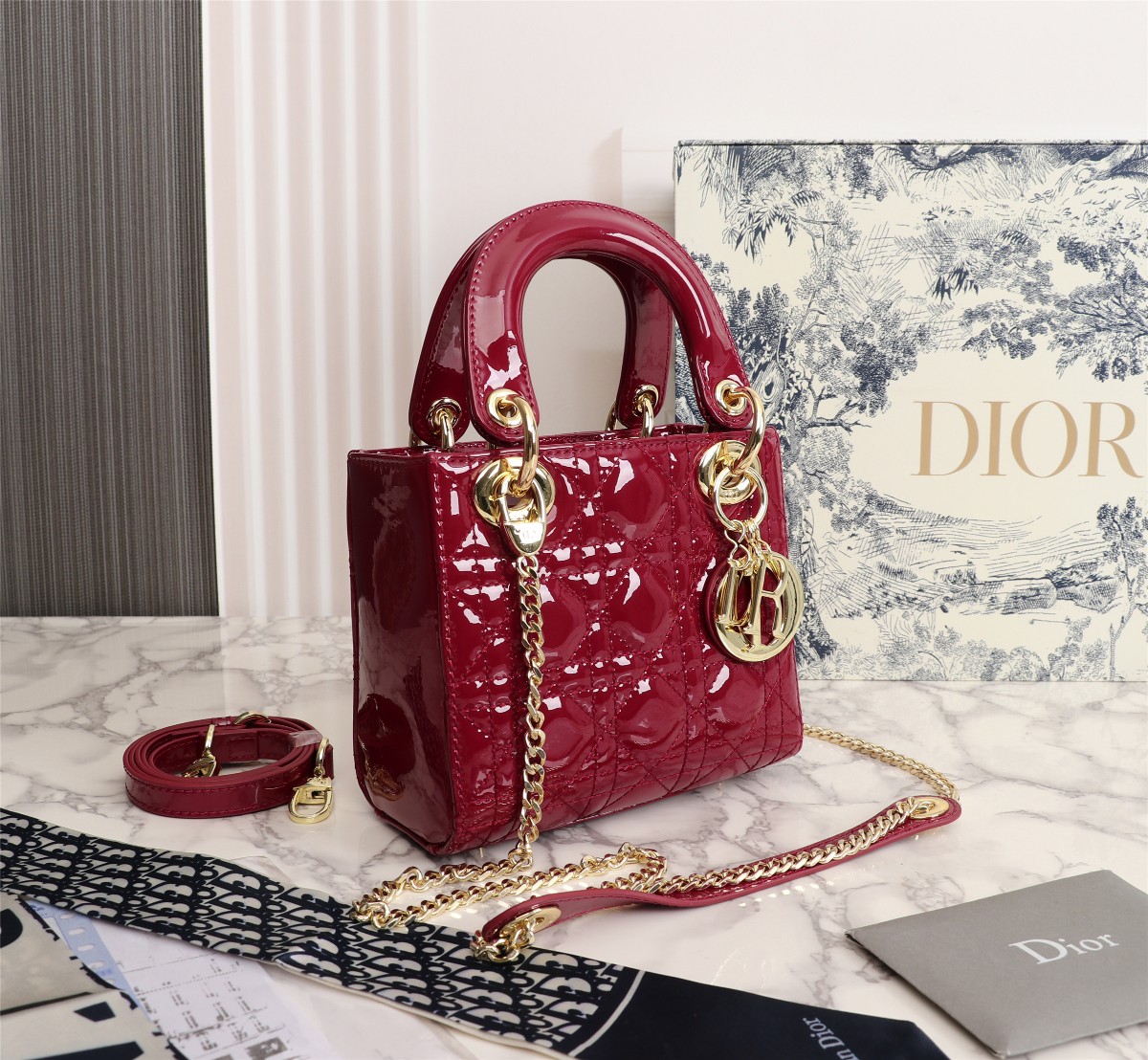 Dior The LADY DIOR Bag Cherry Red Patent Cannage Calfskin M0505OWCB_M323