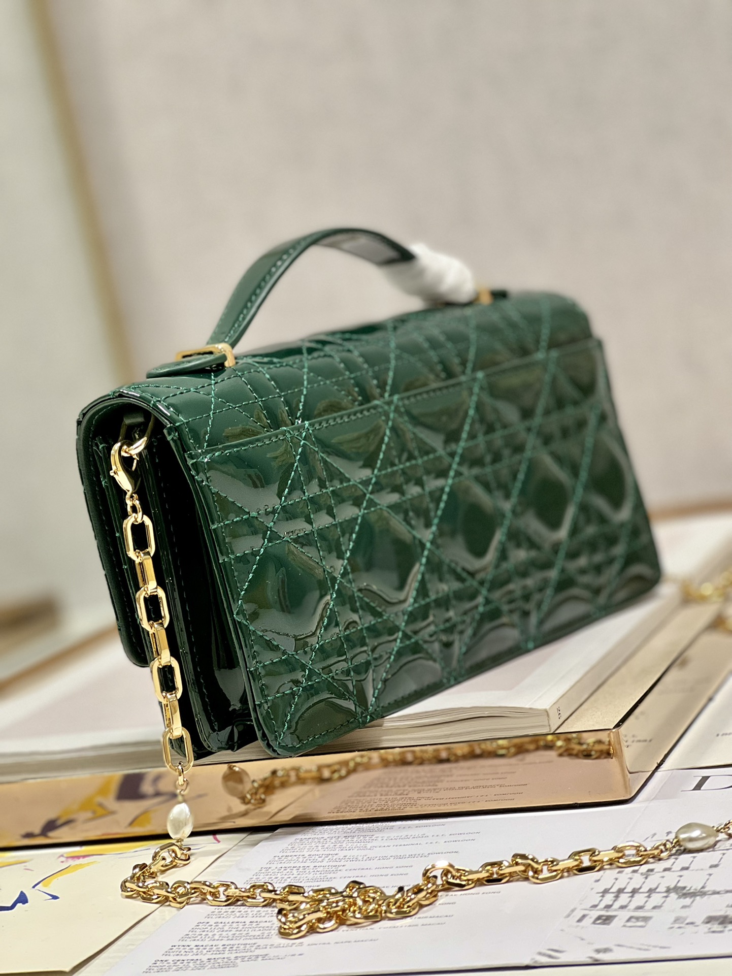 Dior Miss Mini Bag Rose Pine Green Patent Cannage Calfskin