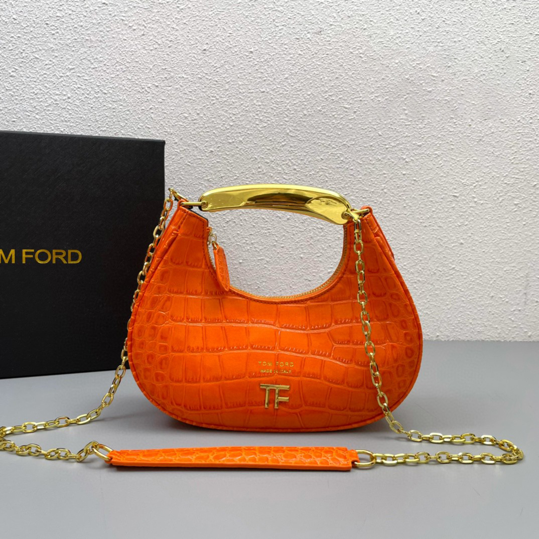 TOM FORD Shiny Stamped Crocodile Leather Bianca Mini HOBO Bag