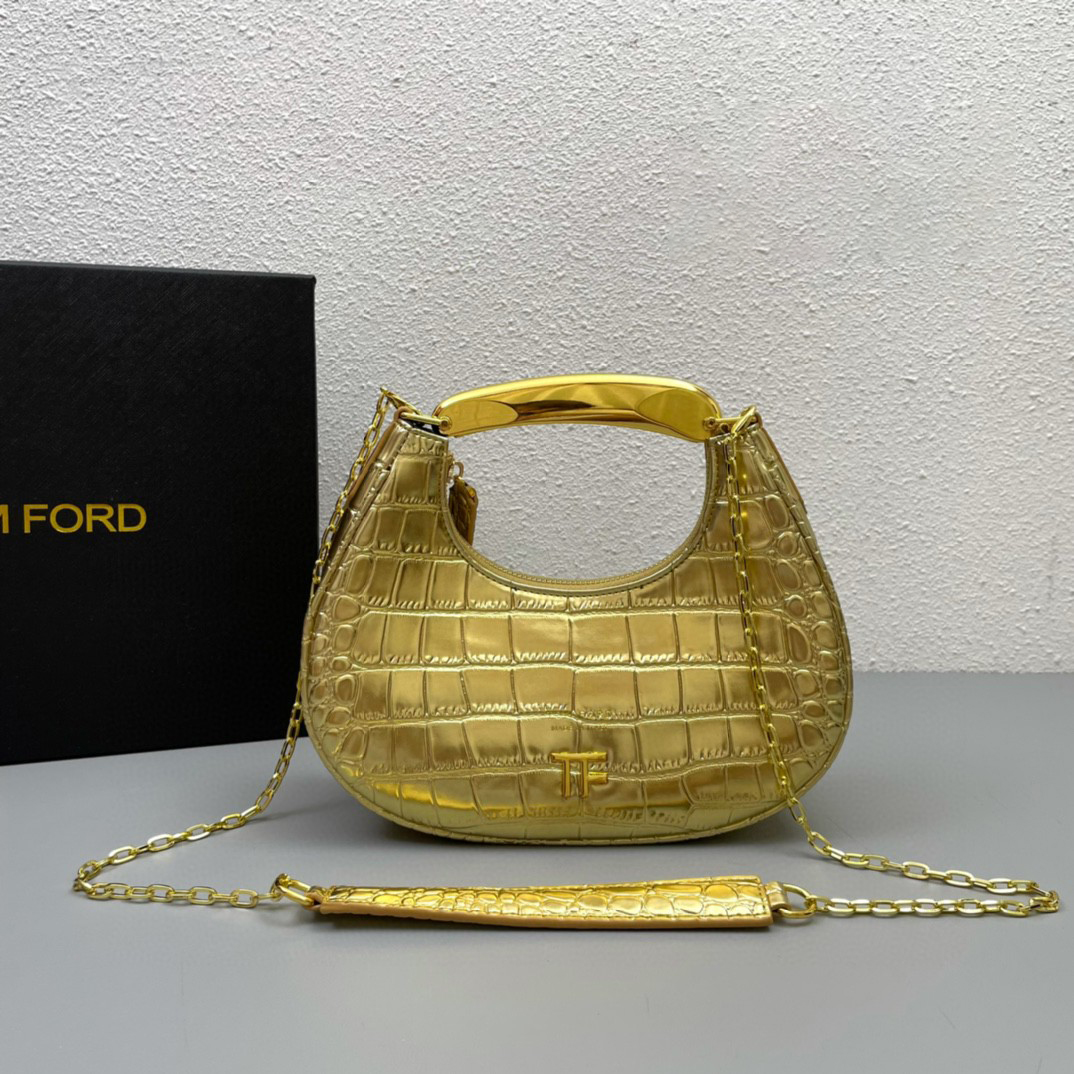 TOM FORD Shiny Stamped Crocodile Leather Bianca Mini HOBO Bag