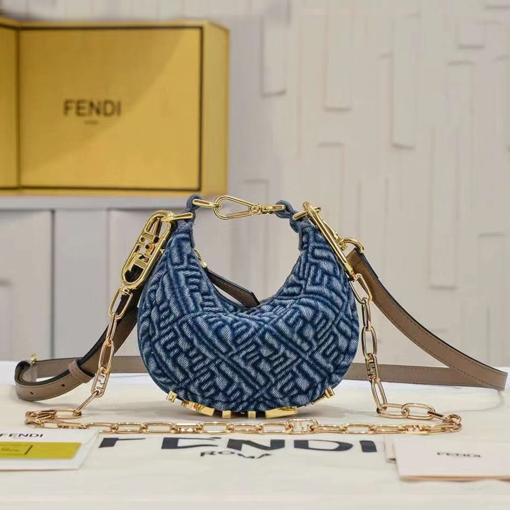 Fendi graphy Small Light blue FF denim fabric bag