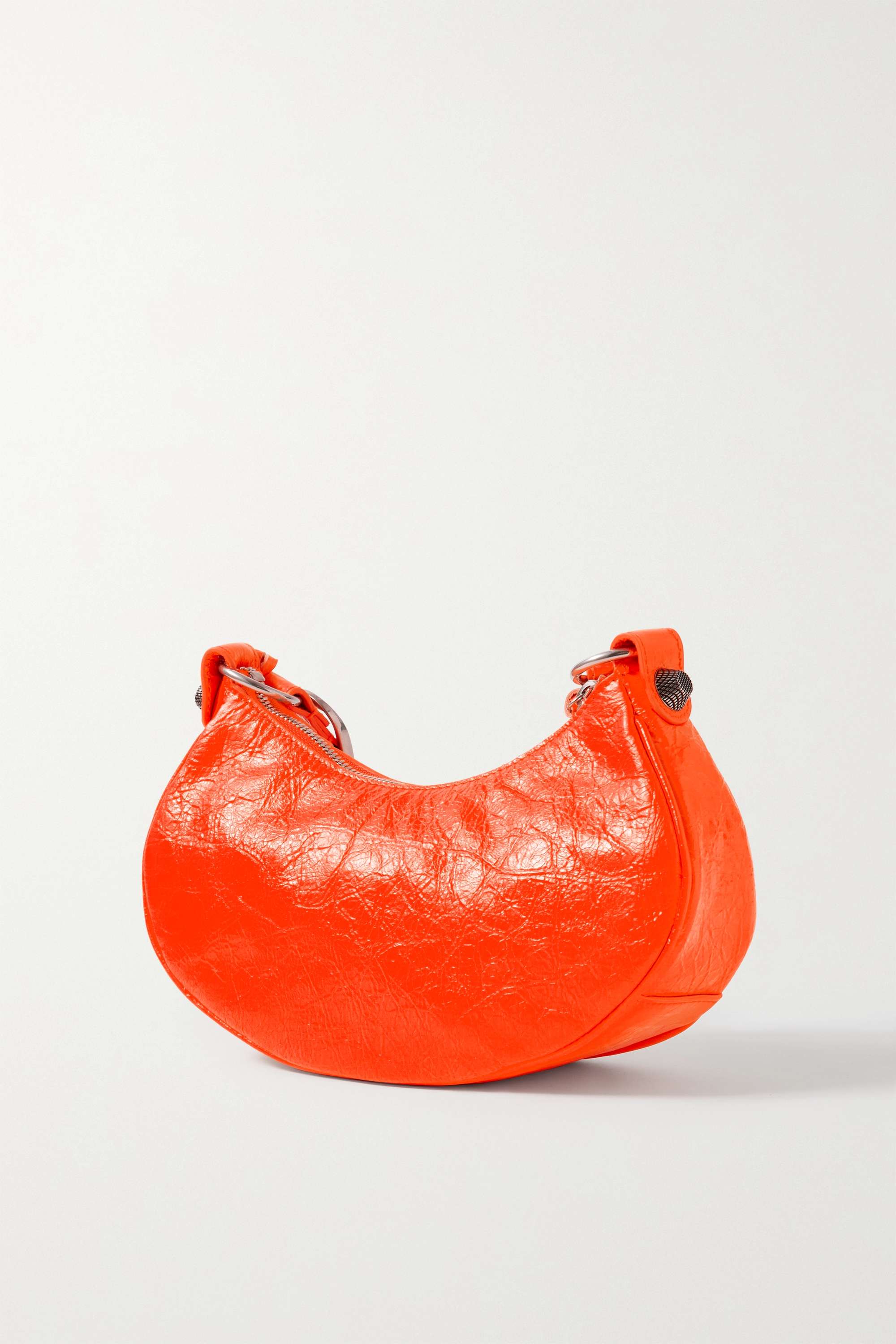 Balenciaga Le Cagole XS studded neon crinkled-leather shoulder bag organe