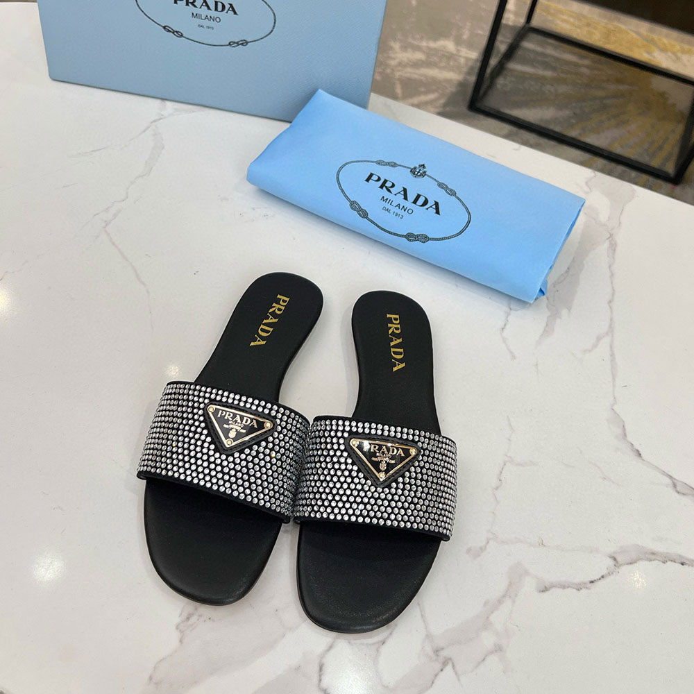 Prada  Band Drill Comfortable Flat Sandals Slide