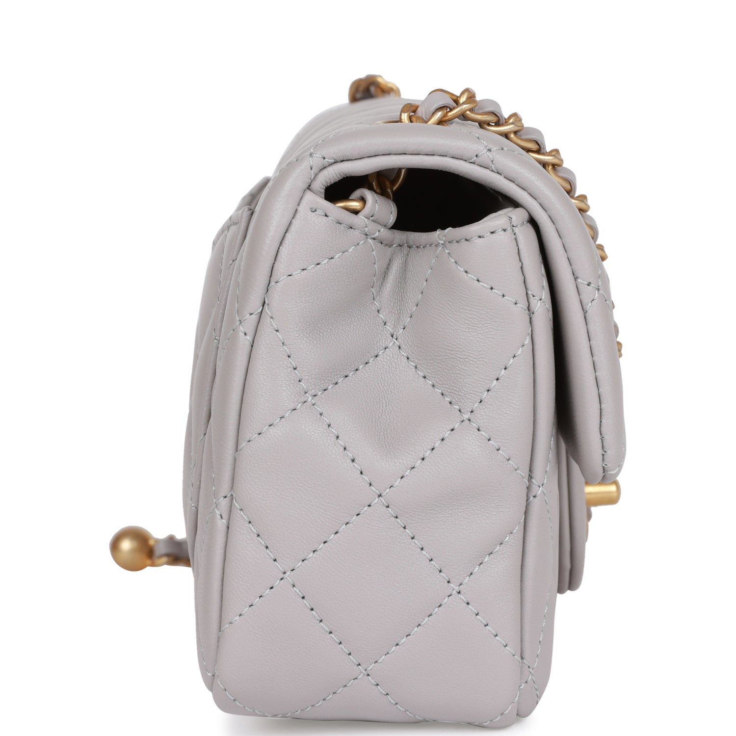 Chanel Classic Flag Bag Pearl Crush Mini Rectangular Flap Bag Light Grey   Antique Gold Hardware