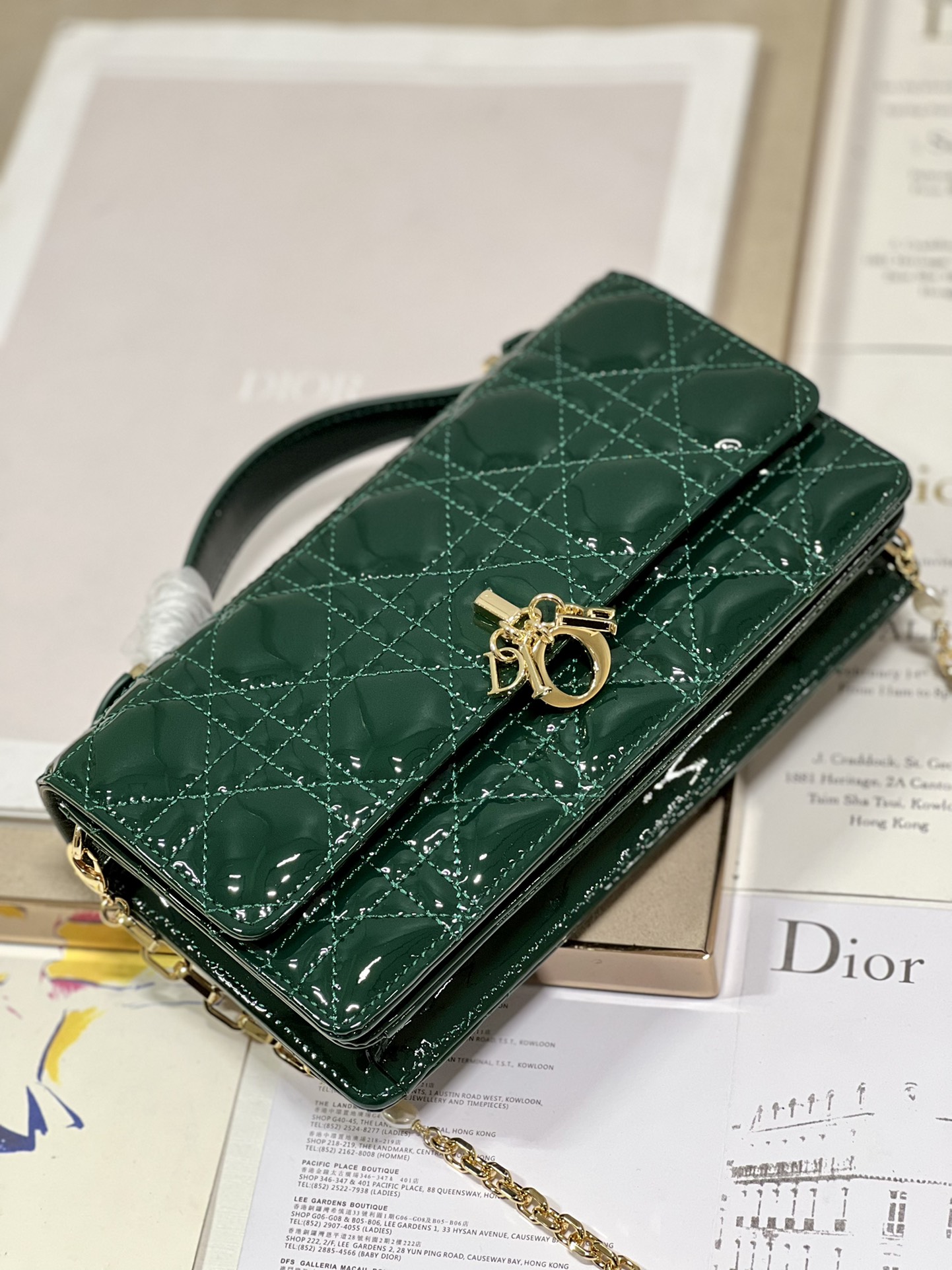 Dior Miss Mini Bag Rose Pine Green Patent Cannage Calfskin